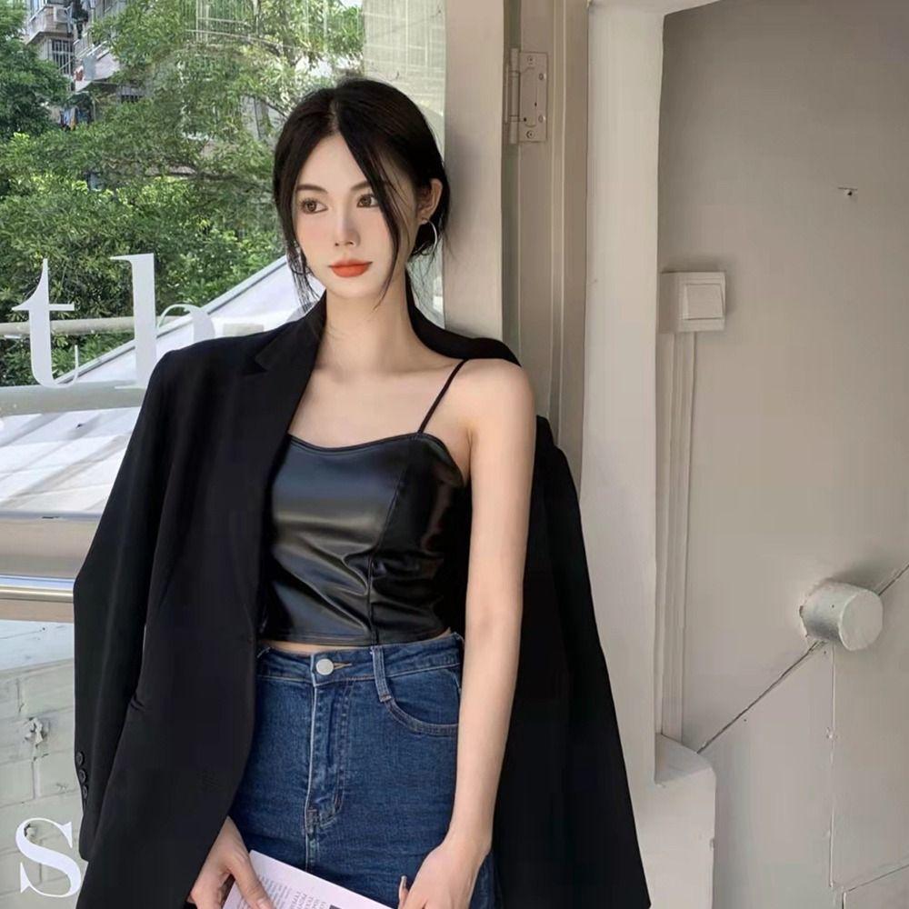 Bralette Women PU Camisoles Brassiere Thin Shoulder Strap Bra Chunyu Tank Top  Women