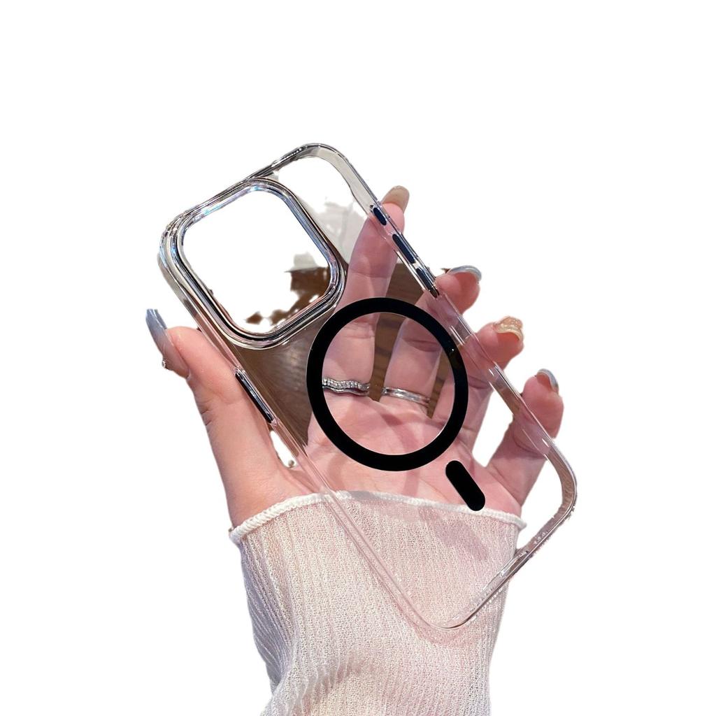 Anwendbar für iPhone16PROMAX Handyhülle Einfache Transparente Farbe Magnetisches Laden Apple 15 Sturzfestes PC-Hartschalenetui