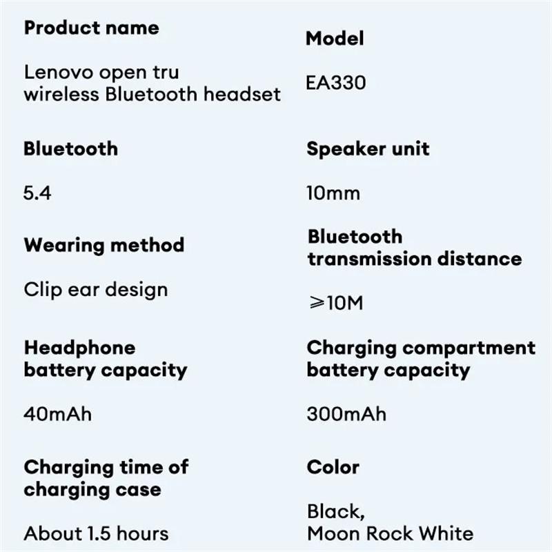 Original Lenovo EA330 OWS Bluetooth V5.4 Headset HiFi Stereo Ergonomic Design Ear Clip Headset Music Gaming Sports Headset