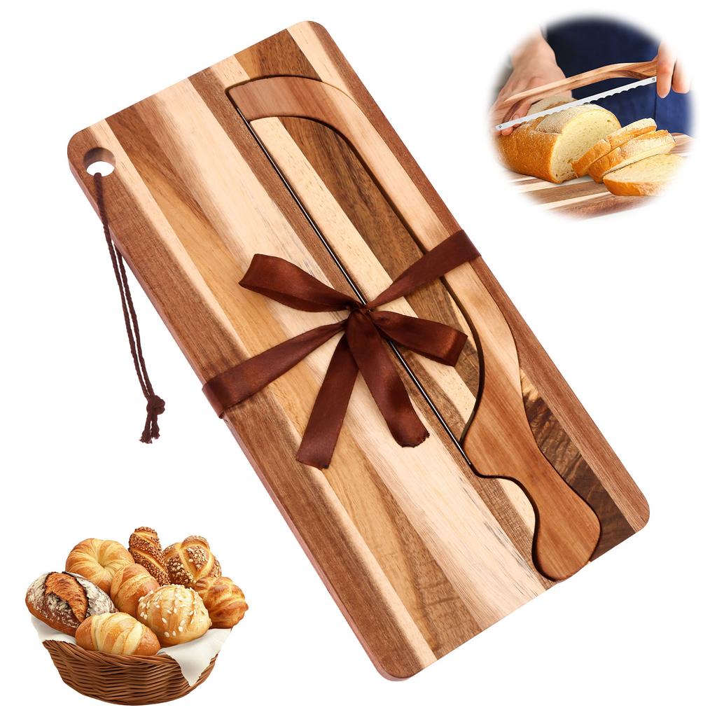 1Set Bread Knife and Cutting Board Set Multipurpose Bread Slicing Tools Embedded Bread Knife for Homemade Breads Kitchen Gadgets