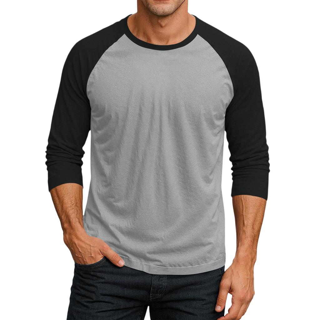 Men's Round Neck Contrast Color Raglan Three-quarter Sleeve Top T-shirt