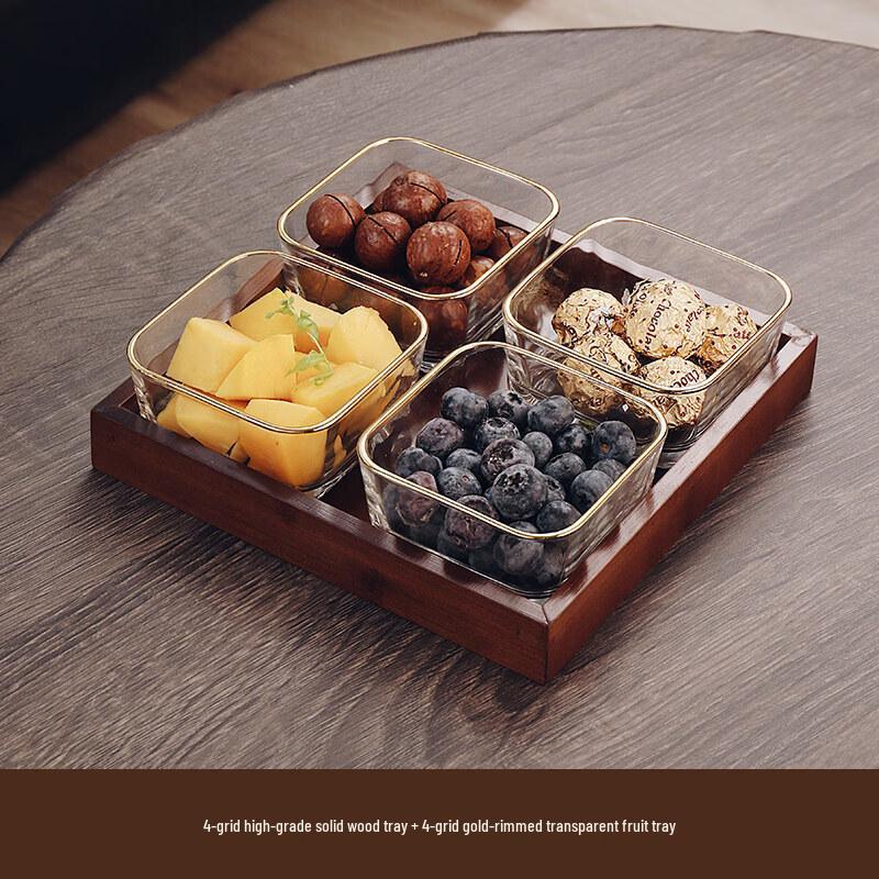 PYTHONIC Gold-Rimmed Glass Snack Serving Set with Tray