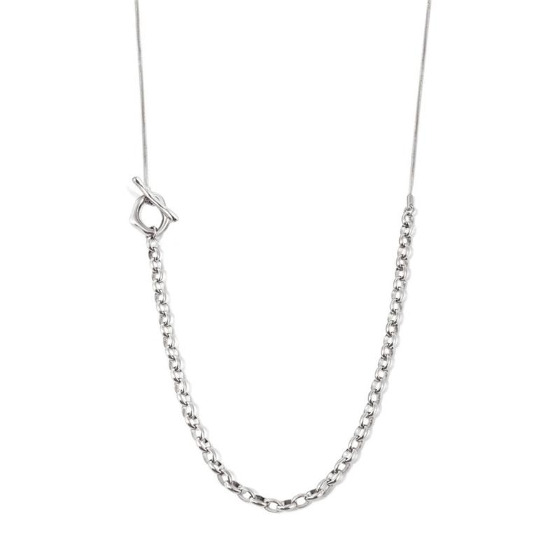 

Modern OT Buckle Sweater Chain Stainless Steel Long Necklace Adjustable Length Neckchain Choker Accessory for Women срібний