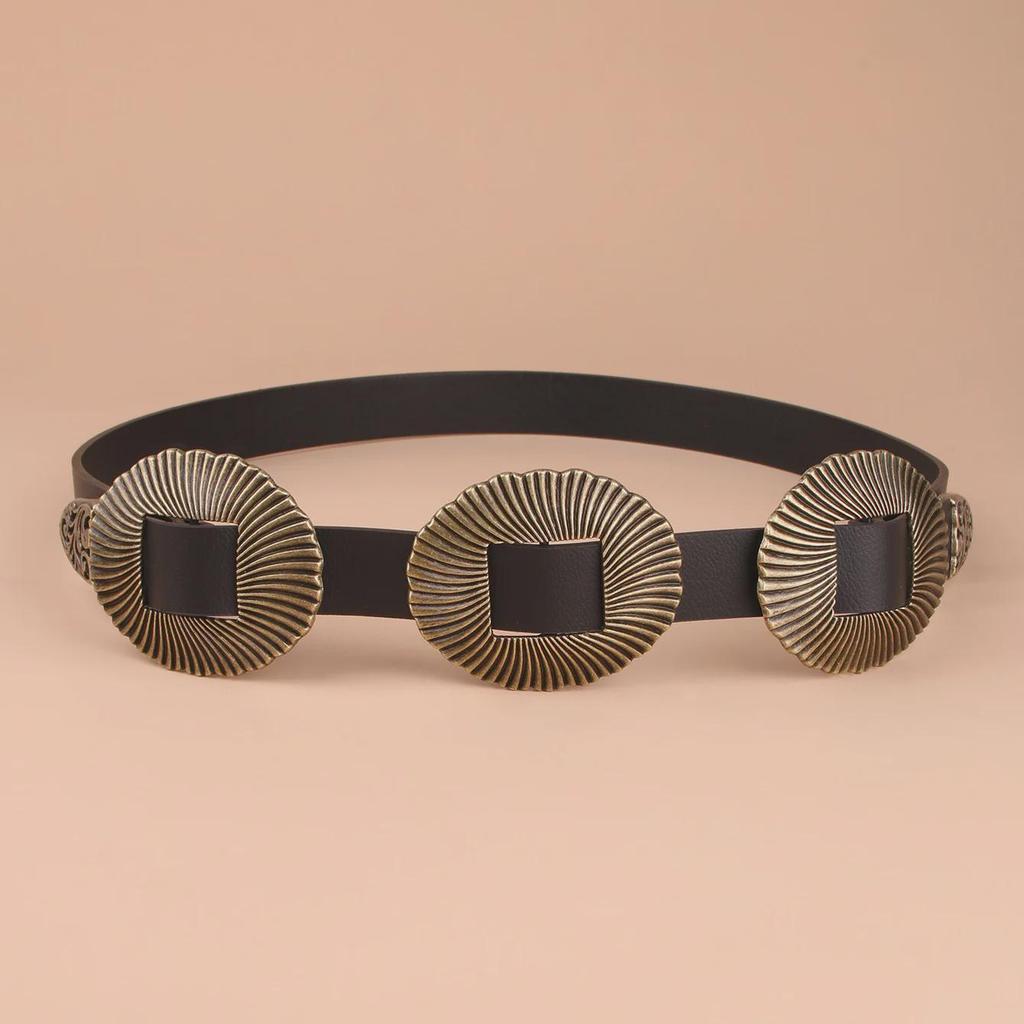 European & American Retro Ladies' Shell-Pattern PU Belt with Three Decorative Buckles