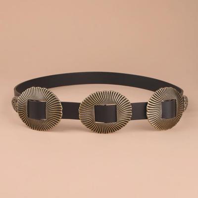 European & American Retro Ladies' Shell-Pattern PU Belt with Three Decorative Buckles