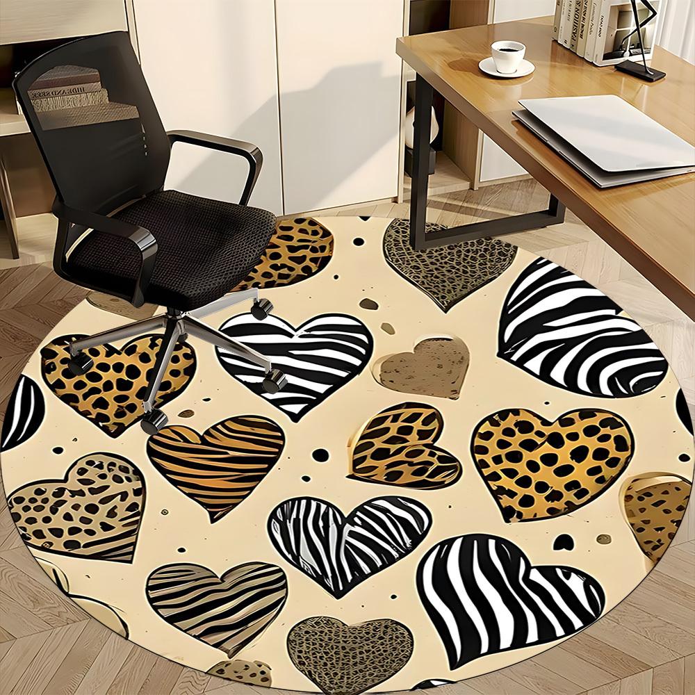 1pc Leopard Zebra Office Round Area Rug, Mat Suitable ForOffice, Under Office Chairs Bedroom Living Room Home Decor, Room Deco