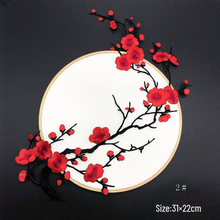 Plum Blossom Embroidery Cheongsam Patch - Chinese Style Decorative Flower Cloth Embellishment