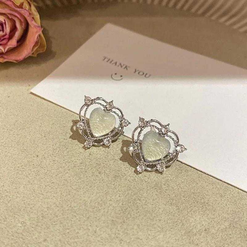 Cute Romantic Opal Heart Stud Earring for Women New Trend Multilayer Rhinestone Korea Earring Jewelry Accessories Girls Gift