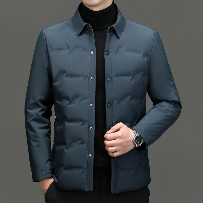 Men's Lightweight Stand-Up Collar Down Jacket - Autumn/Winter Business Casual Warm Outerwear for Middle-Aged Men.
