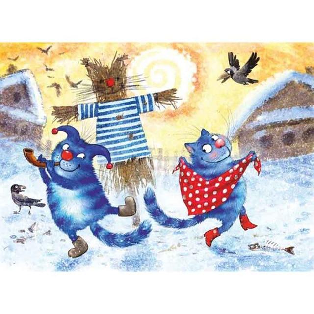 

5D Алмазная вышивка Синие кошки животных Полный круглый алмазная живопись Набор для вышивки крестом Украшение дома Подарок Full Round 40x50CM