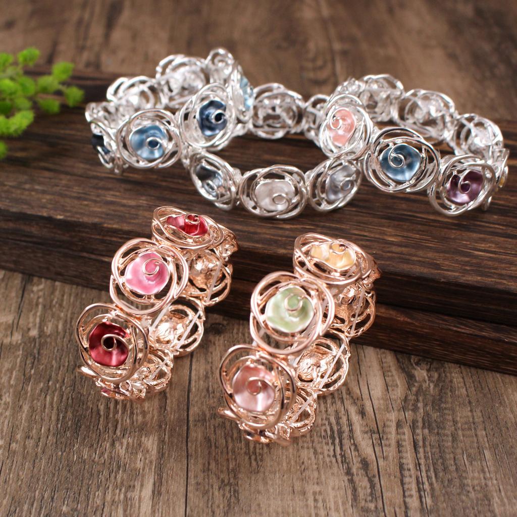 Enamel hollow rose elastic bracelet with high-end feel, ladies' Valentine's Day rose bracelet
