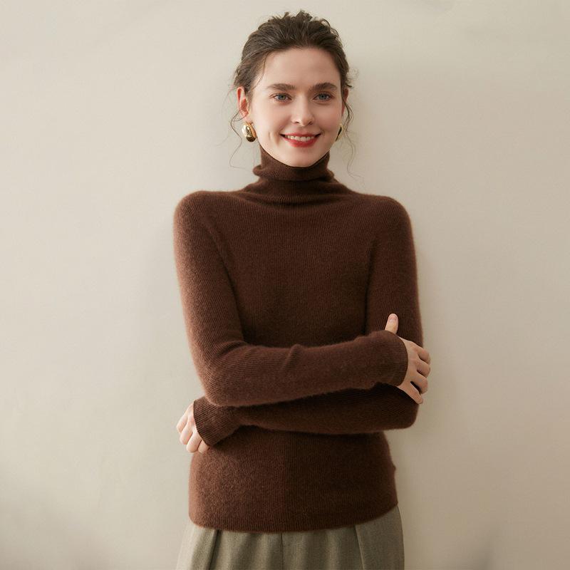 Women's 100% Pure Cashmere High Neck Seamless Turtleneck Sweater - Slim Fit Autumn Winter Knitwear