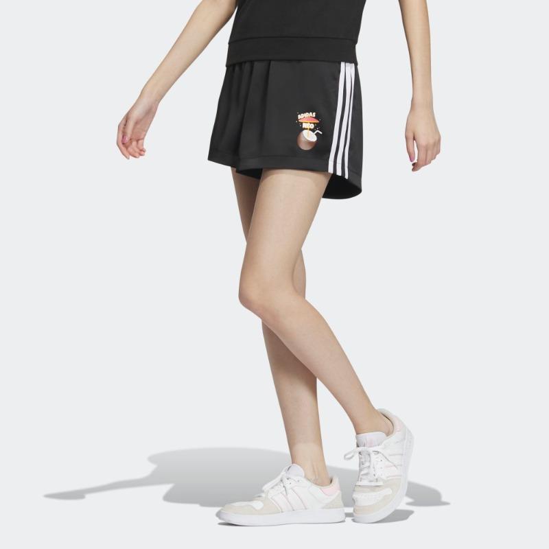 Adidas Neo Side Stripe Cartoon Pattern Printed Straight Leg Shorts Women Shorts Black IP3889