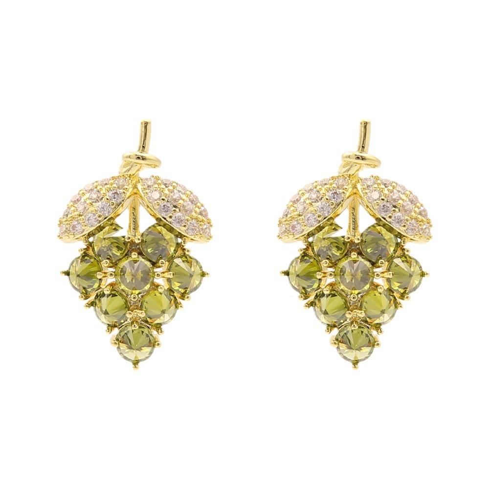Zircon Grape Stud Earrings S925 Silver Needle High-end Light Luxury Earrings Women's Fresh and Fashionable Temperament Earrings