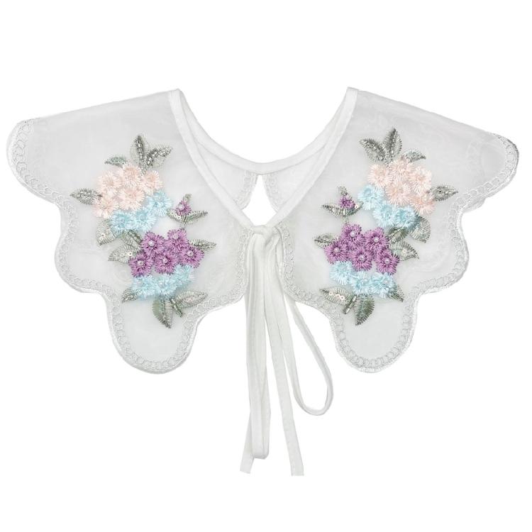Embroidery Colorful Flower Detachable Collar Elegant Lace Shawl Faux Collar Capelet Scarf for Womens Clothing Accessory