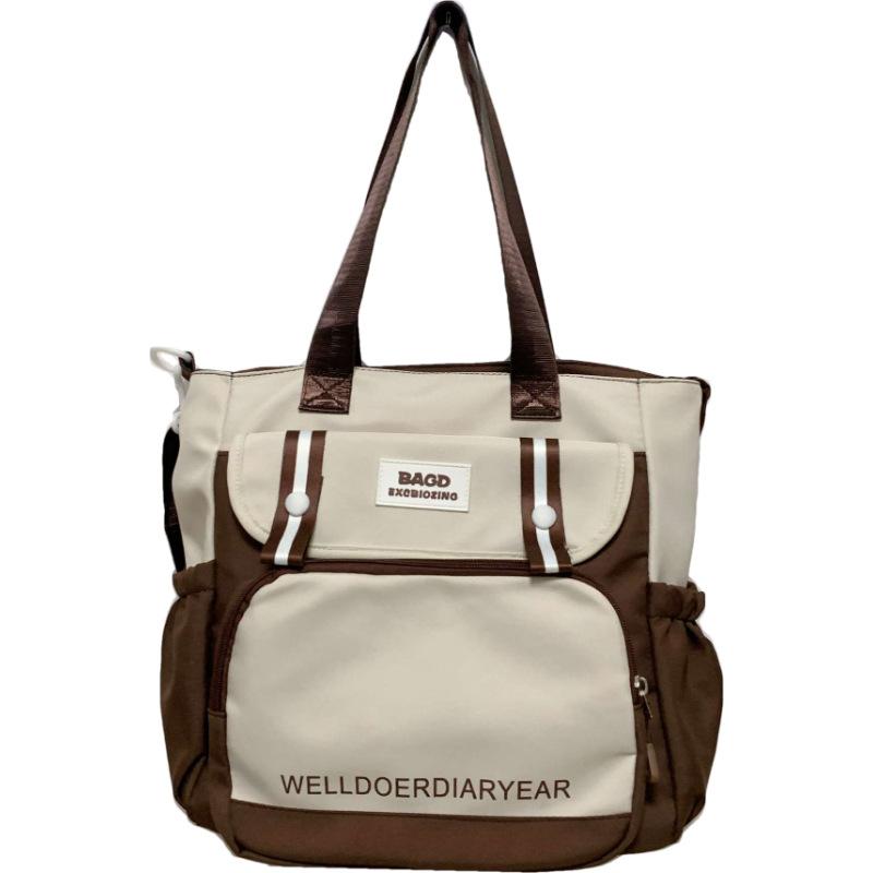 

Стильна та проста сумка-тоут великої місткості, сумка-тоут для репетиторства на заняттях для студентів, корейська версія контрастного кольору, на плече, месенджер single package коричневий