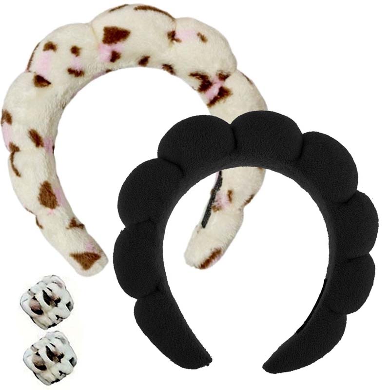 

Женская спа-повязка на голову, повязка на голову для ухода за кожей, повязка на голову для макияжа, губка с напульсниками Black Set