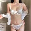 French Coquette Lace Soft Underwire Bra Set, Half Cup Push Up Back Beauty Small Bust Women Lingerie Set