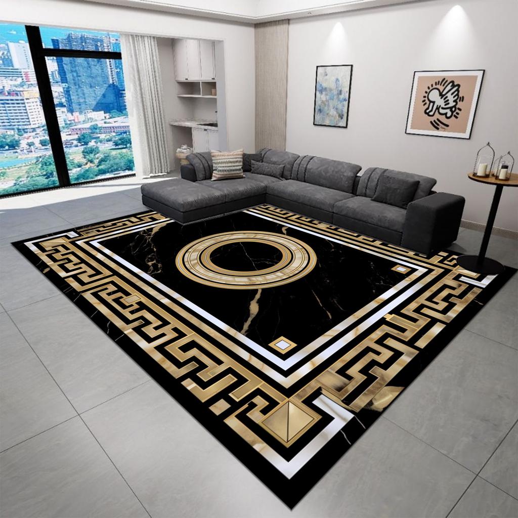 Black Home Decoration Carpet Living Room Luxury Golden Carpets Hall Sofa Area Soft Rugs Hallway Bedroom Doorway Floor Mat