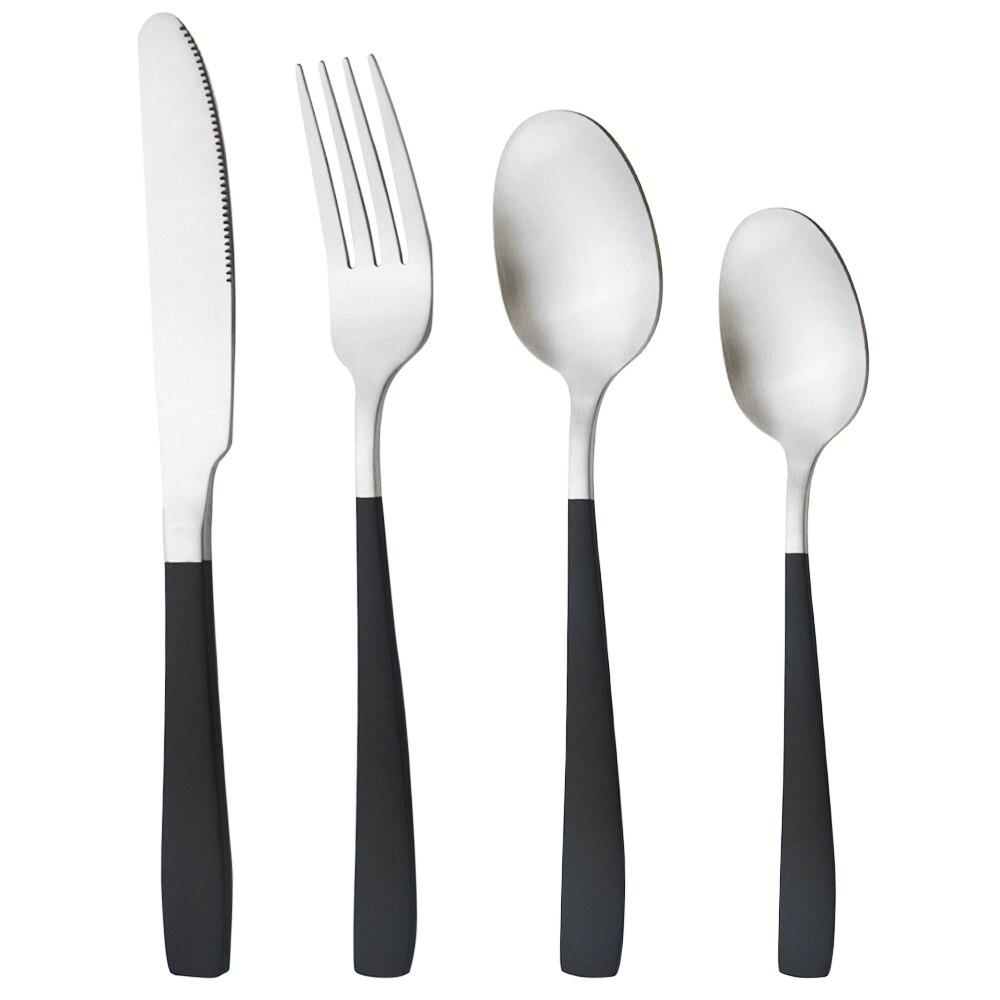 4Pcs Matte Silver Stainless Steel Silverware Cutlery Set Dinnerware Knife Fork Spoon Flatware Kitchen Home Dinner Tableware Set