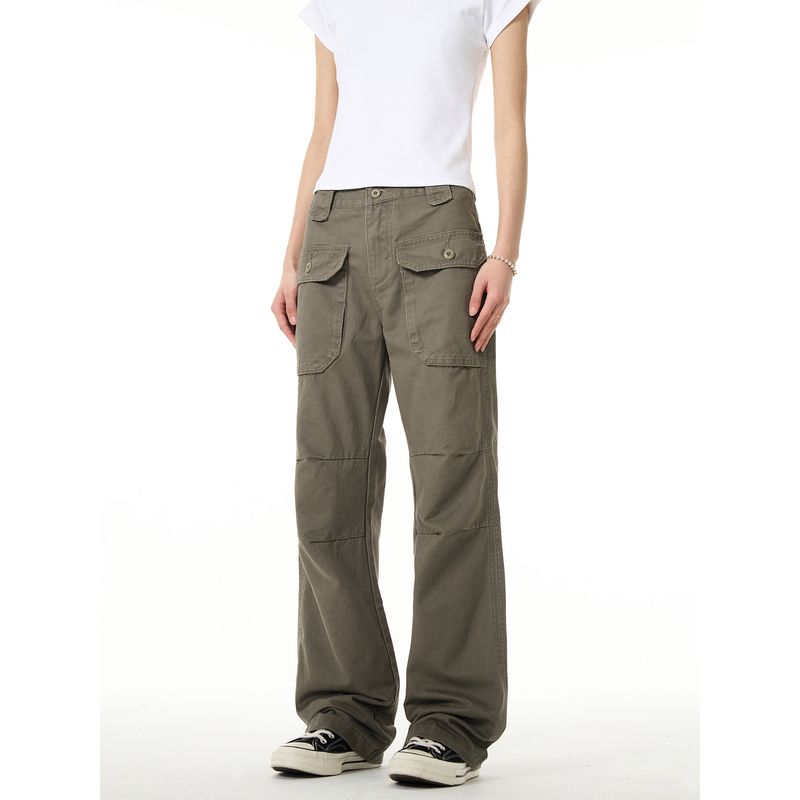 Kisko American Retro Multi-Pocket Pleated Flared Cargo Pants Men's Trendy Niche Cleanfit Casual Pants