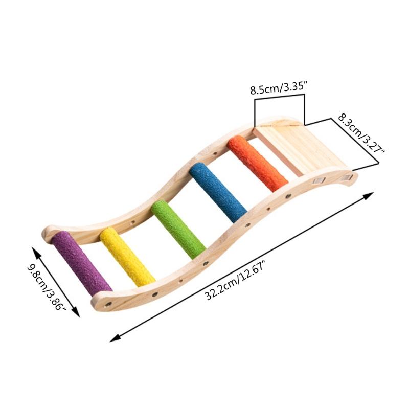 Parrot Colorful Ladder Bird Toy Cockatiel Wood Perch Gym Playground Ladder with Non-slip Quartz-Sand Paw Grinding Toy