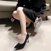 Women's Single Shoes With Heels Pointed Toe Thin Heels Black Four Seasons Metal Decoration Plus Size Single Shoes 2025new Shoes