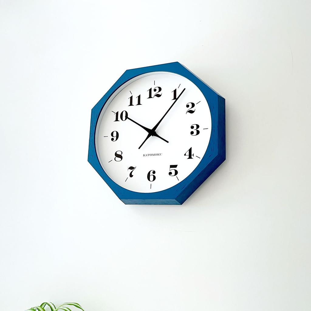 KATOMOKU Muku Clock 12 Octagonal Blue Wall Clock Sweep Movement km-97BLRC8 30.0cm (Radio-controlled Clock)