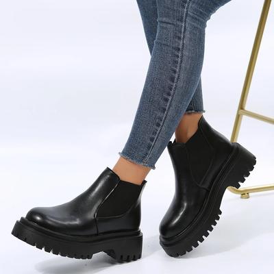 Chunky Platform Chelsea Boots for Women  Autumn Winter PU Leather Ankle Booties Woman Punk Thick Bottom Slip On Combat Boots