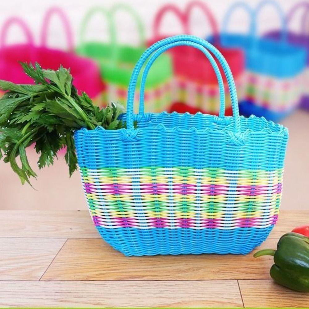 Woven Handheld Vegetable Basket High-End Bath Basket Fashion Plastic Woven Basket  Vegetable Market