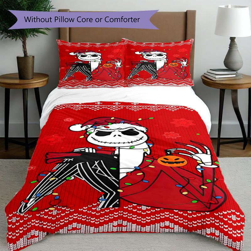 3pcs Duvet Cover Set (1*Duvet Cover + 2*Pillowcase, Without Core), The Nightmare Before Christmas Print Bedding Set, Bedroom Decor, All‑Season, Birthd