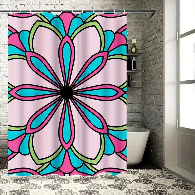Brightly Colored Mandala Shower Curtain Pink, Blue Green Watercolor Floral Design for Bathroom Decor Large Size (72x84inches)