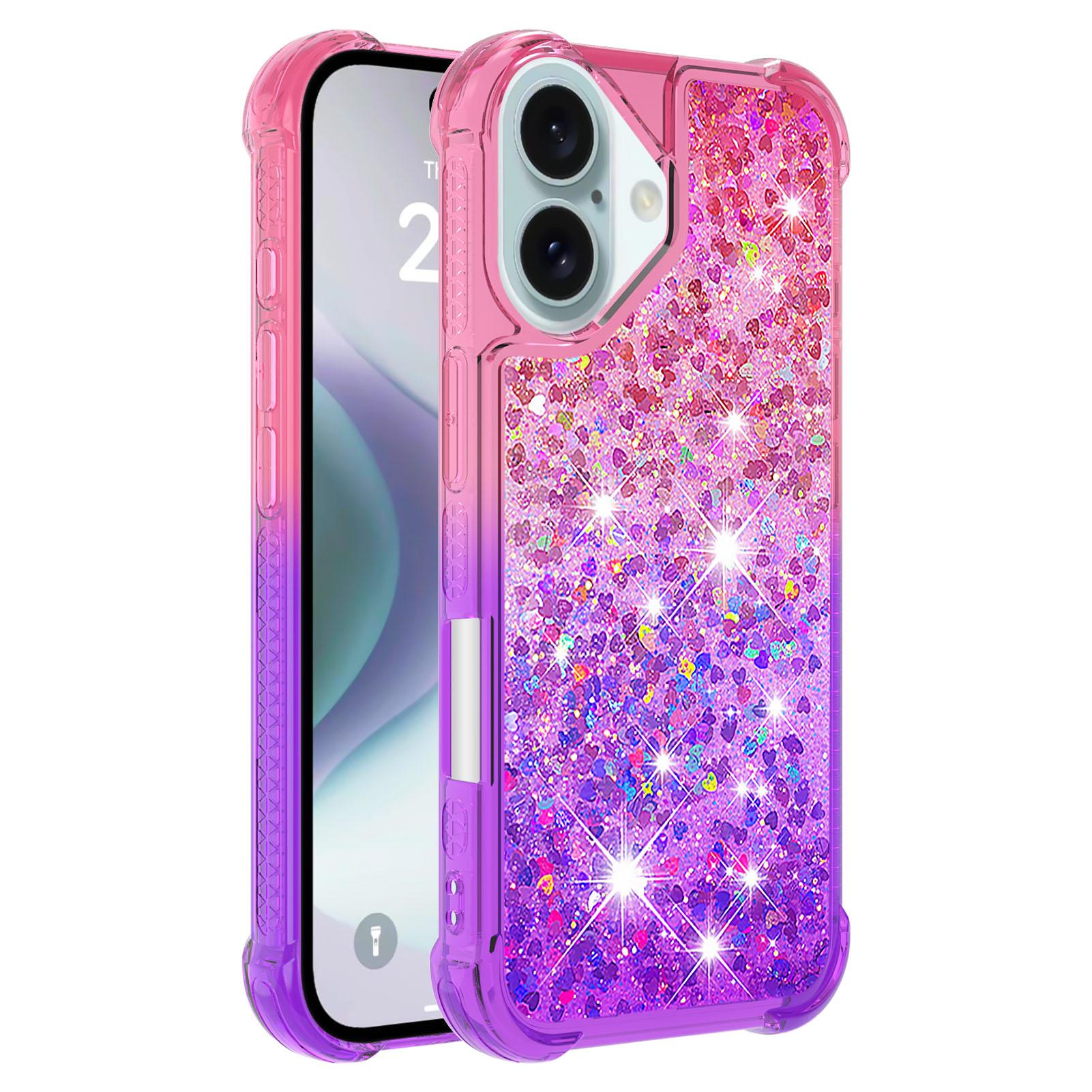 

For iPhone 16 TPU Case Gradient Quicksand Phone Back Cover Pink+Purple
