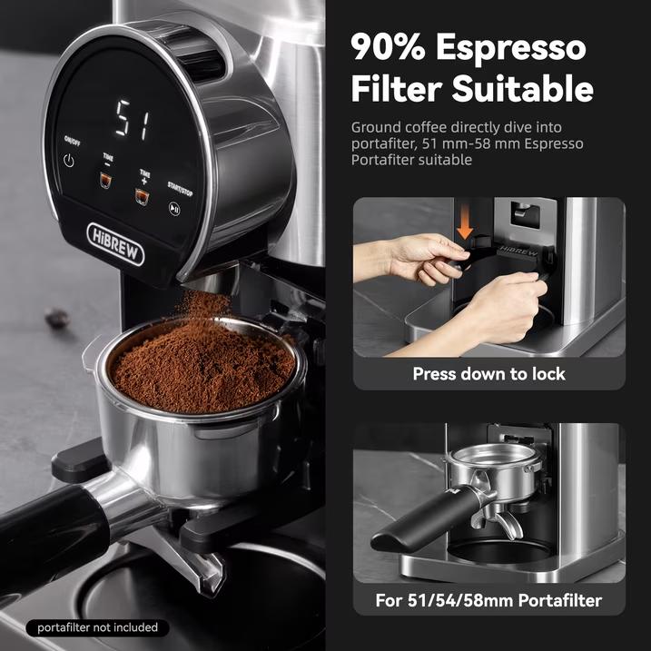 HIBREW G3plus Coffee Grinder, 31-Level Conical Burr Grinder, Titanium-Coated Steel Burr, Plasma Anti-Static System, 1-60s Touchscreen Timer, 210g