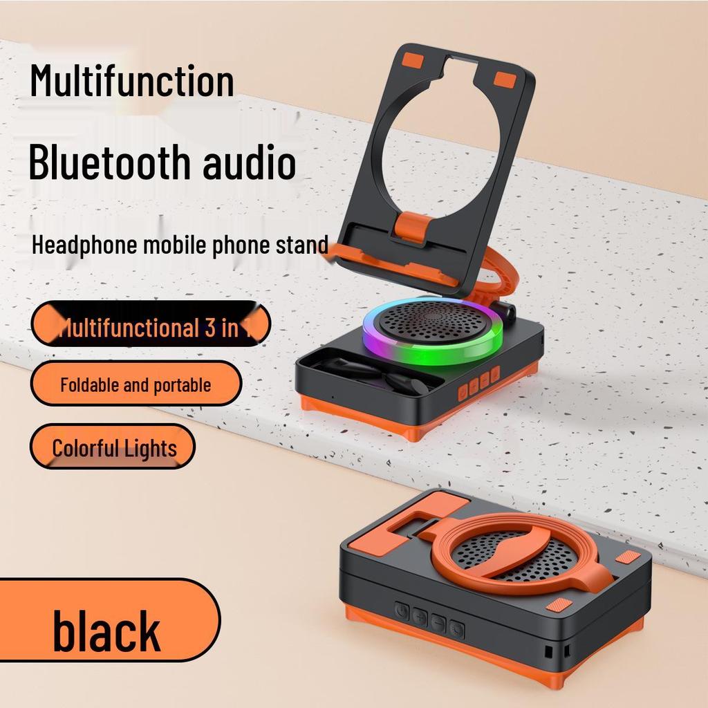 Three-in-One Multi-Function Set: Bluetooth Speaker, Headphones, Mobile Phone Stand with Atmosphere Light and HD Sound Quality