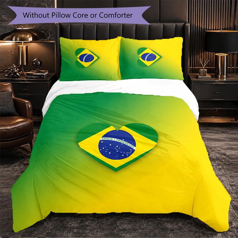 Brazil Football Pattern 3 Pieces Bedding Set Soft Microfiber Duvet Cover with Pillow Cases for Bedroom