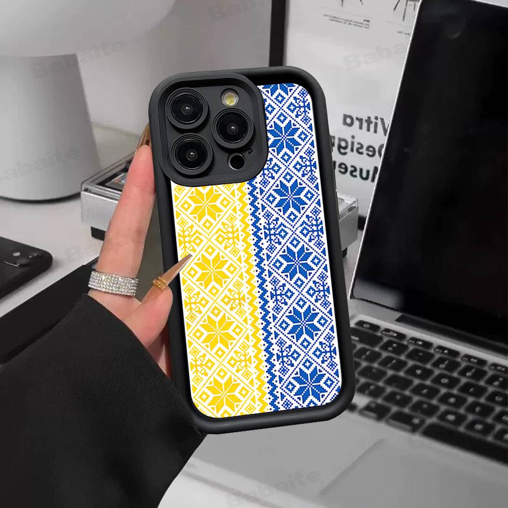 G-Ukraine Ornament Pattern For IPhone 17 Pro Max 16 15 14 13 12 11 Plus Black Soft Phone Cover