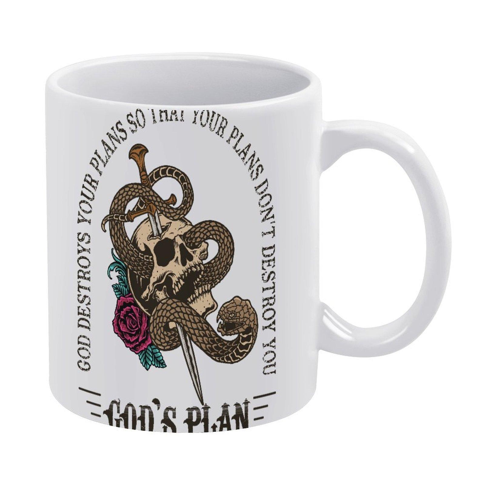 

11oz White Ceramic Mug with Smooth Handle and Printed Surfaces, Suitable for Daily Coffee Moments and Hot Beverage Enjoyment