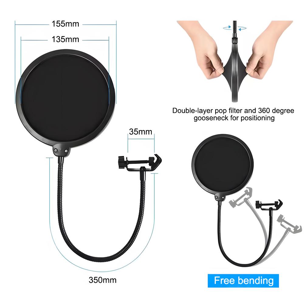 Double Layer Studio Microphone Pop Filter Flexible Wind Screen Sound Filter Blowout Mask Mic Shield for Recording Accessories