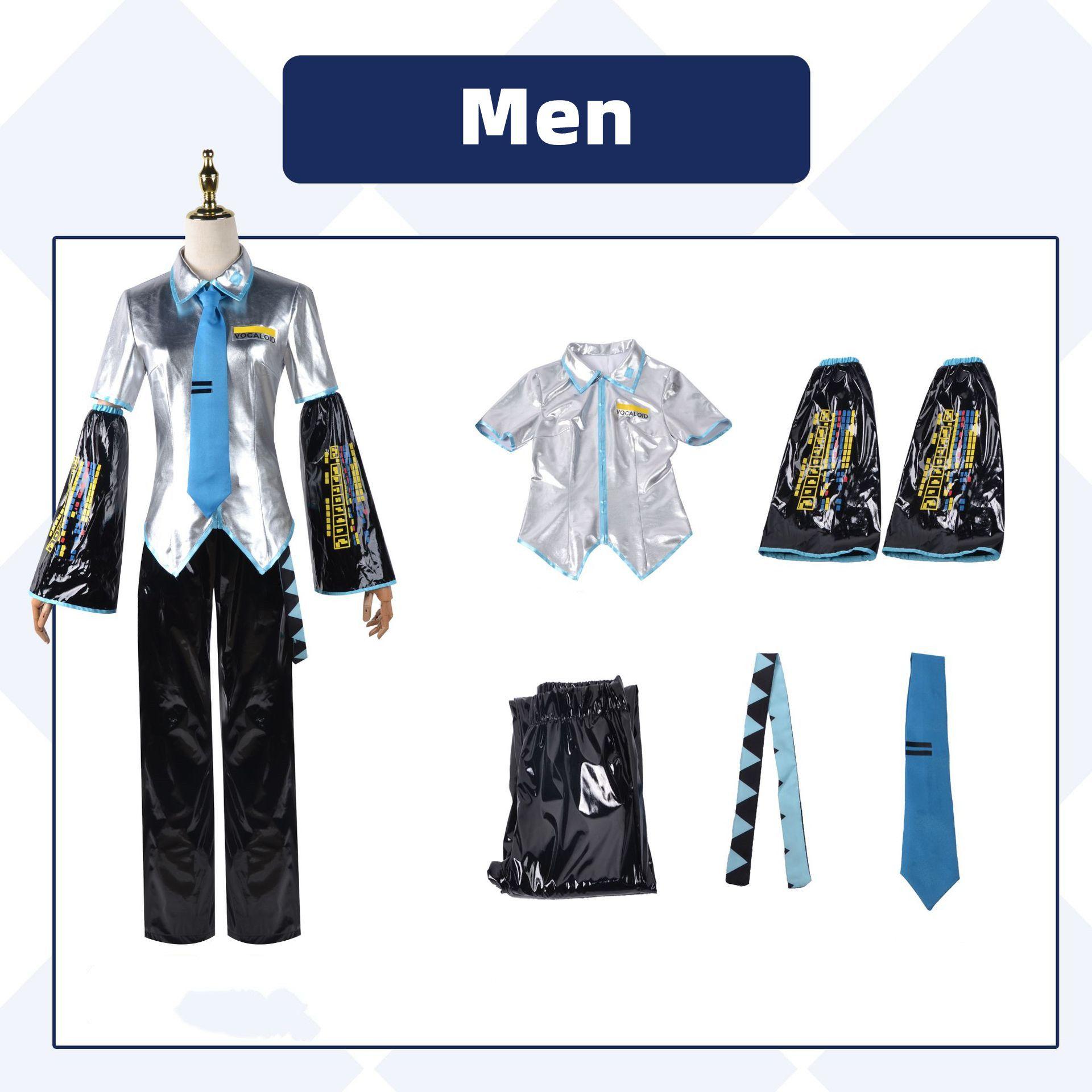 

Хатсунэ Мику Вокалоид Косплей Мужской Набор Рубашка Галстук Брюки Парик ПУ Рождественская Вечеринка XXL
