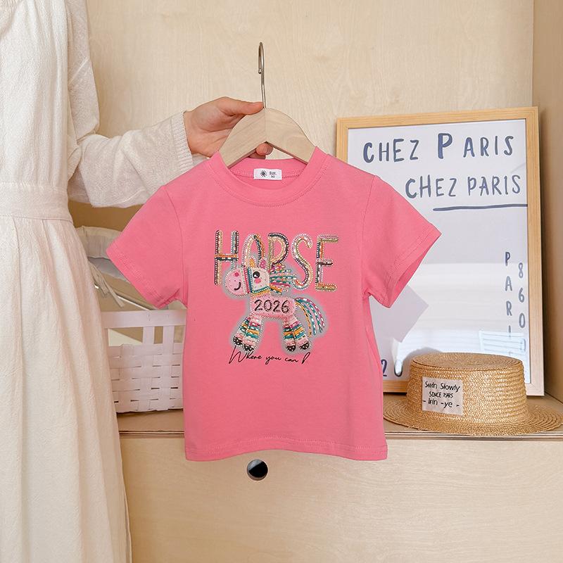 Boys' And Girls' Casual Short-sleeved T-shirts For Summer, Cute Horse-themed Children's T-shirts