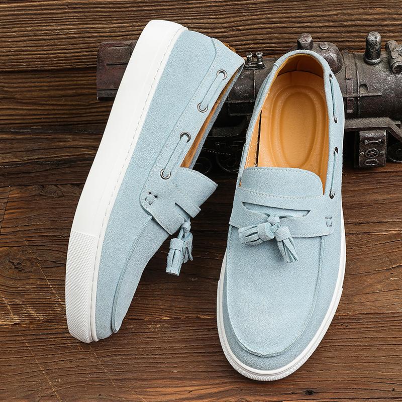 Trendy Men's Velvet Bean Shoes Slip-On Casual Loafers Round Toe Breathable Synthetic Leather Rubber Bottom Shoes
