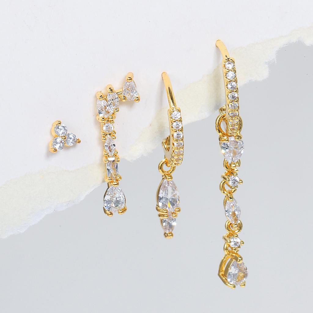 2025 New Design Gold Color Zircon Water Drop Small Hoop Earrings Women Copper Pendant Piercing Korean Earrings Wedding Jewelry
