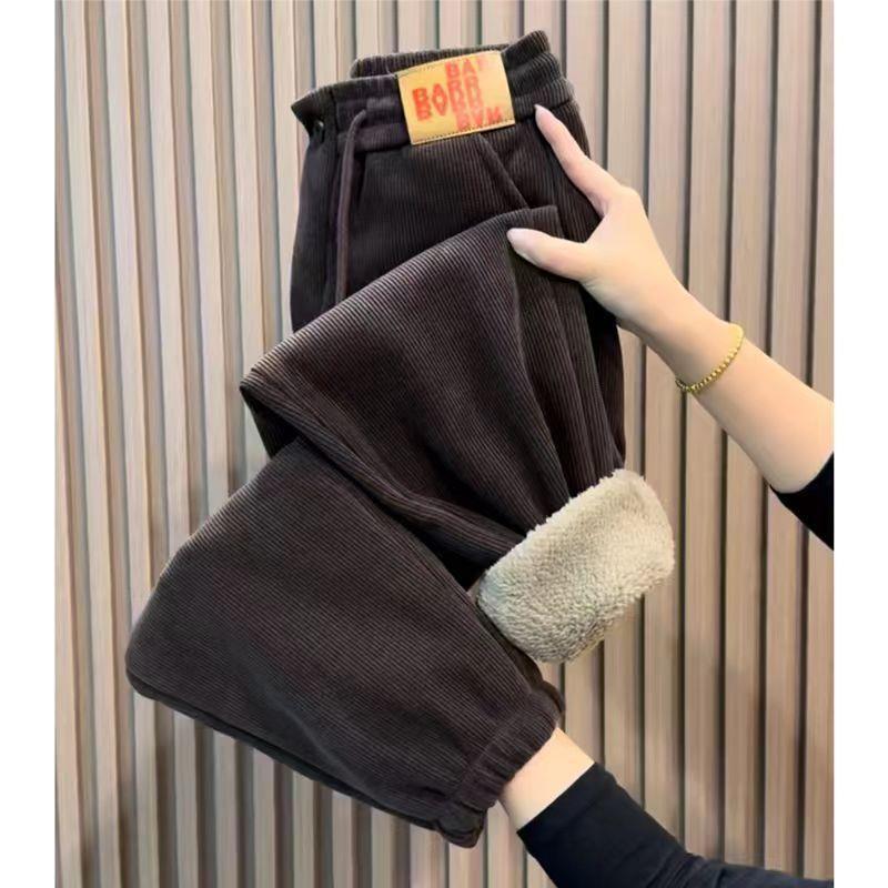 Women's Winter Korean-Style Plush Joggers with Lambswool Cuffs - Versatile & Fashionable Casual Sweatpants