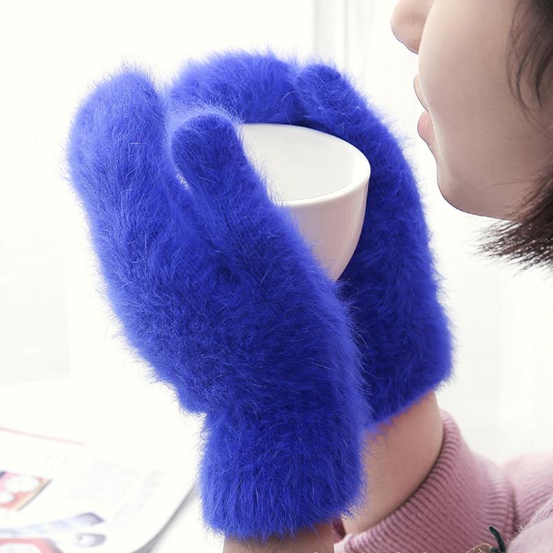 Warmer Rabbit Fur Gloves Female Mittens Winter Outdoor Soft wool Fingerless Gloves winter Gloves for Women Girls christmas Gifts