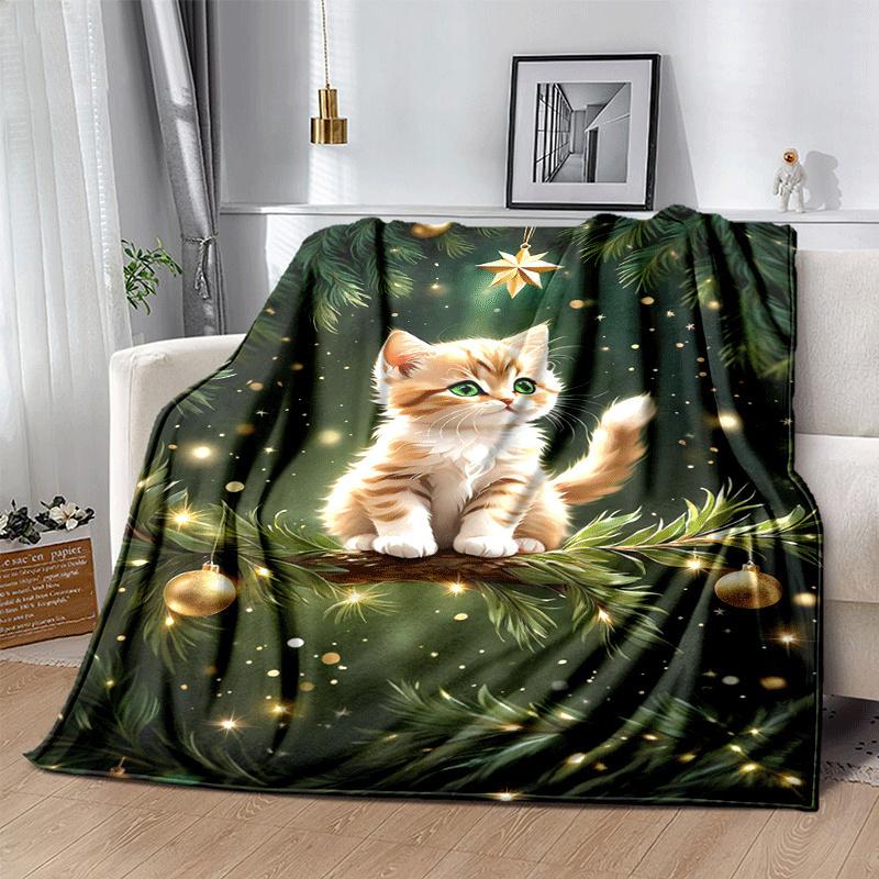 1pc Cat Printing Lightweight Flannel Blanket, Comfortable and Warm Blanket, for Camping Sofa Bed and Couch Office, Suitable for Gift Blankets
