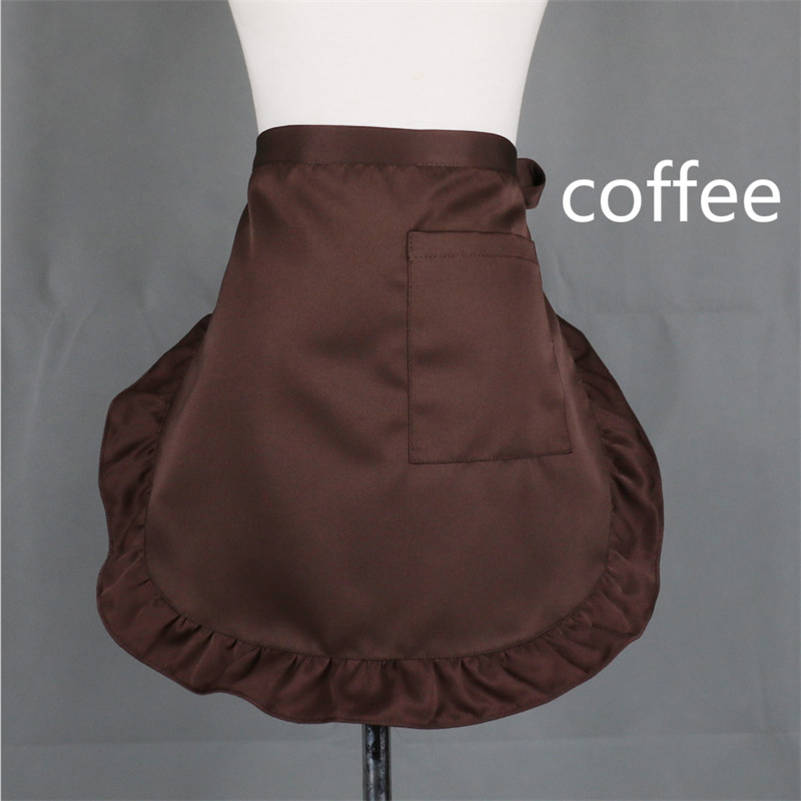 

Однотонный водонепроницаемый полукороткий фартук для женщин с милыми оборками и карманами для шеф-повара, официанта, кафе