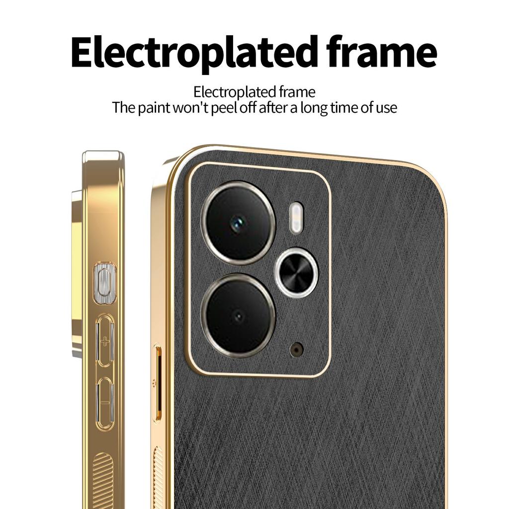 KADEM For Realme 14 5G Case Electroplating Silk Texture PU+TPU Phone Back Cover