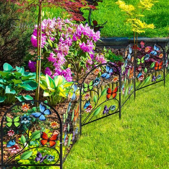 Hinterhof Blumenbeet Begrenzung Gartenzaun Tierbarriere, Schmetterling Floral Metalldraht Panel Begrenzung, Gebogenes Dekoratives Panel, Barriere für Hunde, Kaninchen,