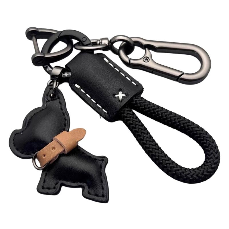 Stylish French Dog PU Leather Key Rings Secure Antislip Design Comfortable Grip For Office Travel Outdoor Use